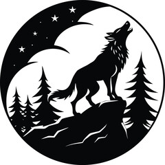 Werewolf Howling Round Silhouette Vector | Full Moon Wolf Design for Horror and Fantasy Projects