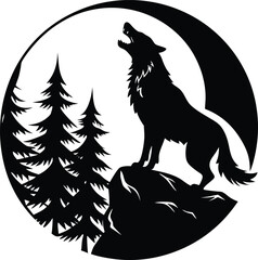 Werewolf Howling Round Silhouette Vector | Full Moon Wolf Design for Horror and Fantasy Projects