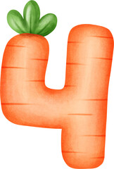 Cute Number 4 – Carrot Alphabet Style