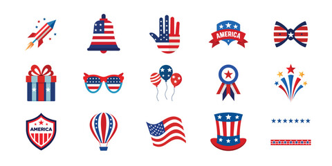 American Independence Day vector set. 4th of July design vector illustration collection