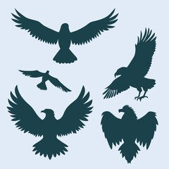 Eagle and Buzzard Silhouette Icons Set.