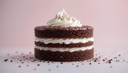 chocolate layer cake with cream filling and chocolate crumb topping