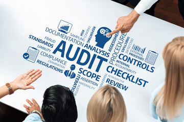 Engaging visual representation of the audit process highlighting key concepts such as compliance, controls, and documentation standards essential for effective evaluation and risk management. Amity