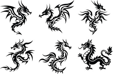 Chinese dragon silhouette set