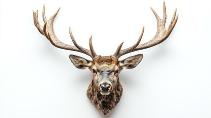 Mounted deer head, white background, hunting, display piece