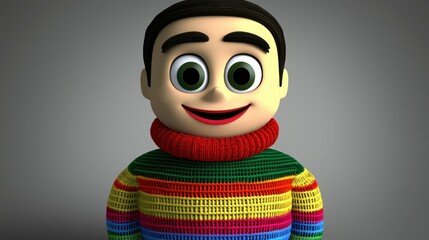 Cartoon boy in colorful sweater, studio shot, neutral background