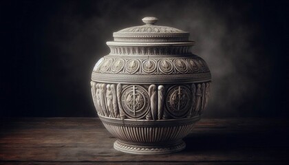 Sepulchral urn a marble vessel adorned with carved sigils of mem