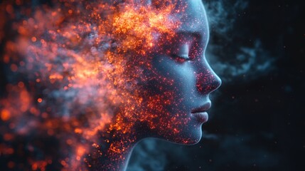 Fiery Woman Profile Abstract Art.