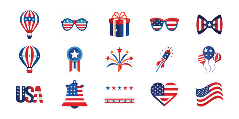 American Independence Day vector set. 4th of July design vector illustration collection
