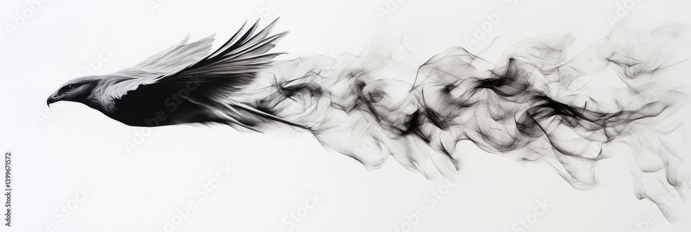 Aufkleber hawk diving through the air with flowing feathers in a dynamic pose against a white background
