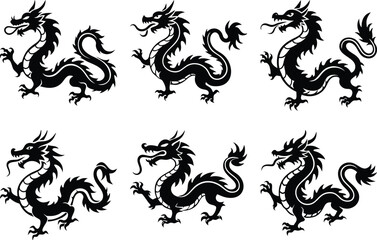 Chinese dragon silhouette set
