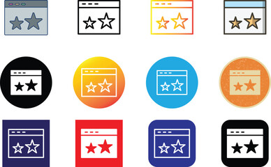 A clean, minimalist web browser window icon featuring two star-rating symbols, with sleek lines, a simple toolbar, and an uncluttered design — perfect for displaying user reviews and feedback scores.