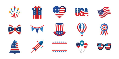 American Independence Day vector set. 4th of July design vector illustration collection