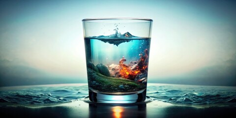 Surreal Glass of Clean and Dirty Water - Abstract Photography, Dual Nature, Water Purity, Pollution Concept