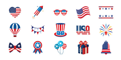 American Independence Day vector set. 4th of July design vector illustration collection