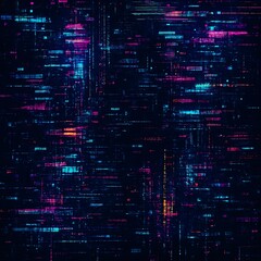 Cyberpunk glitch pattern with pixelated effects, dark background 