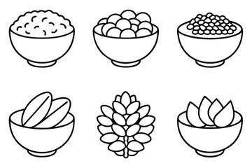 cereal line art sketch of bowls and wheat