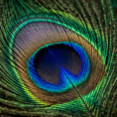 Abstract Close-up of a Peacock Feather's Rich Colors and Textures