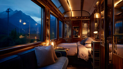 Luxury Train Cabin Bedroom with Elegant Interior Design