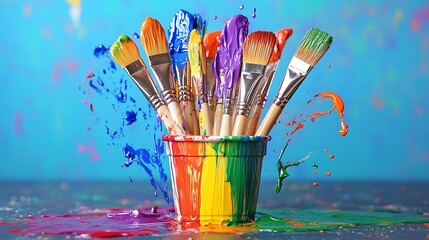 Paintbrushes in Rainbow Cup