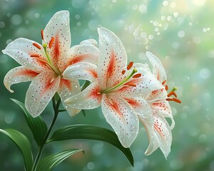 Lilies in Soft Green Background