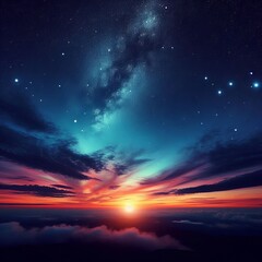 Fototapeta premium Dusk Sky A sky transitioning from light to darkness with the fir