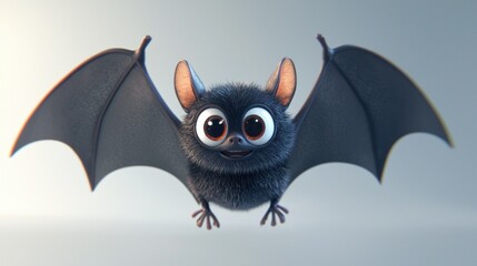 Fototapeta premium Cute cartoon bat flying against a soft gradient background