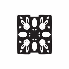 Adorable Easter bunny and egg design perfect for crafting cards or decorations simple black and white illustration symmetrical pattern