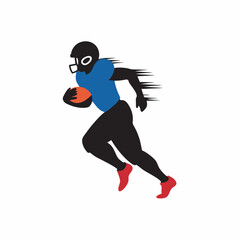 Powerful American football player running with the ball dynamic action pose bold silhouette design simple vector graphic clean white