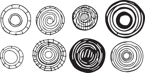 Set of round doodle hand drawn patterns and textures. Abstract organic shapes, different textured circles. Hand drawn vector illustration