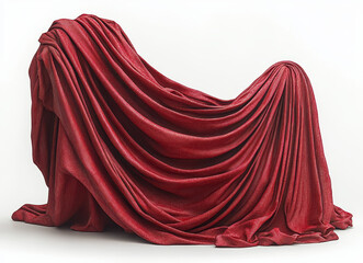 Naklejka premium red fabric draped on white background showcasing intricate folds and texture in a minimalistic style