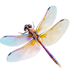 Detailed macro dragonfly with iridescent wings insect photography nature wildlife close up art print poster on transparent background