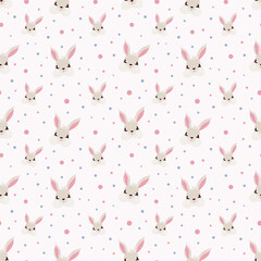 Cute rabbit and dots seamless pattern. Create kids fabric, card and banner. Vector illustration