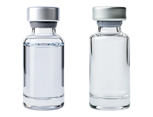 Glass vial filled with liquid isolated on transparent background.