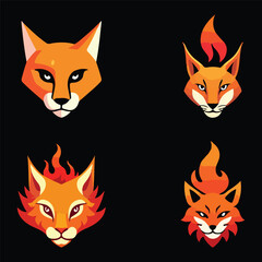 Fiery Fox Mascot Design on Black Background, Gaming Logo, E-sports