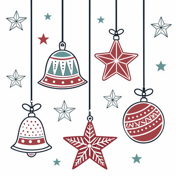 ornaments baubles stars bells vector art. Christmas related vector art.