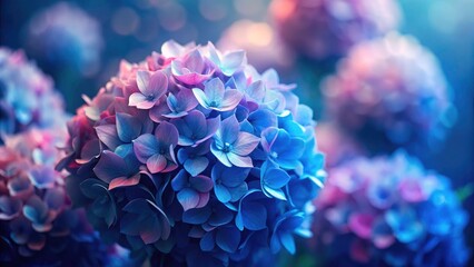 Tilt-Shift Hydrangea Photography: Serene Blue Pink Bouquet, Miniature Garden,  Macro Flowers