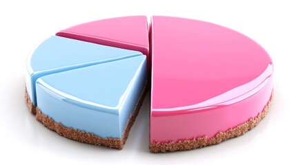 A visually appealing pie chart cake, split between light blue and pink glazes.
