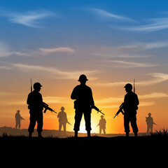 Obraz premium UN Peacekeepers Patrolling a Landscape at Dawn