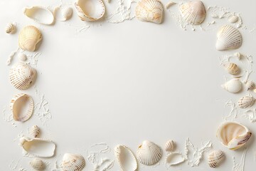 Minimalist seashell frame template perfect for beach-themed summer invitations.