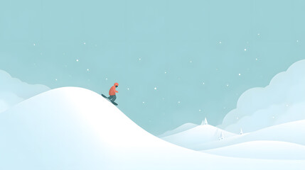 Minimalist Winter Landscape with Snowboarder
