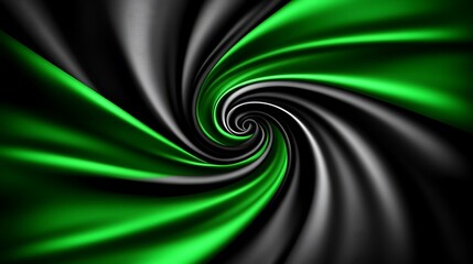 Fototapeta premium Abstract spiral design with flowing fabric-like patterns in black, silver, and green