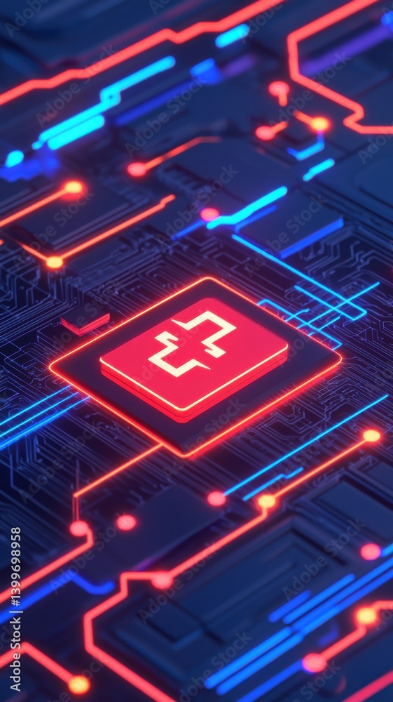 Poster digital technology circuit board abstract design visual content high-tech environment close-up view 