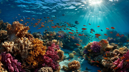 Obraz premium Colorful Marine Sanctuary with Sunlight Streaming Through