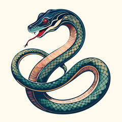 Fototapeta premium Fierce Coiled Snake with Intricate Scales and Striking Colors - Vector Illustration
