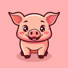 Illustration Adorable Cute Cartoon Pig with Big Eyes - Vector Design