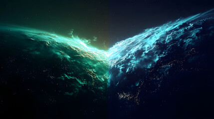 Earth Hour abstract background. Featuring deep blacks, blues, and greens. Highlighting sustainability, unity, and awareness. Ideal for environmental campaigns and events