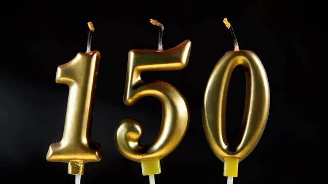 birthday candles on black background number 150