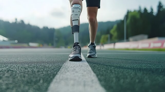 Triumphant Athlete with Prosthetic Leg Stands Proud After Race Showcasing Resilience Determination and the Ability to Overcome Challenges