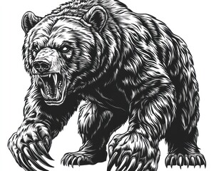 Angry grizzly bear roaring, wildlife, forest, nature, design